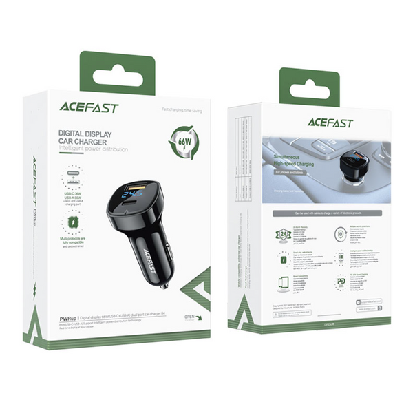 Автомобільний зарядний пристрій Acefast B4 Digital Display USB-C + USB-A 66w 00139 фото