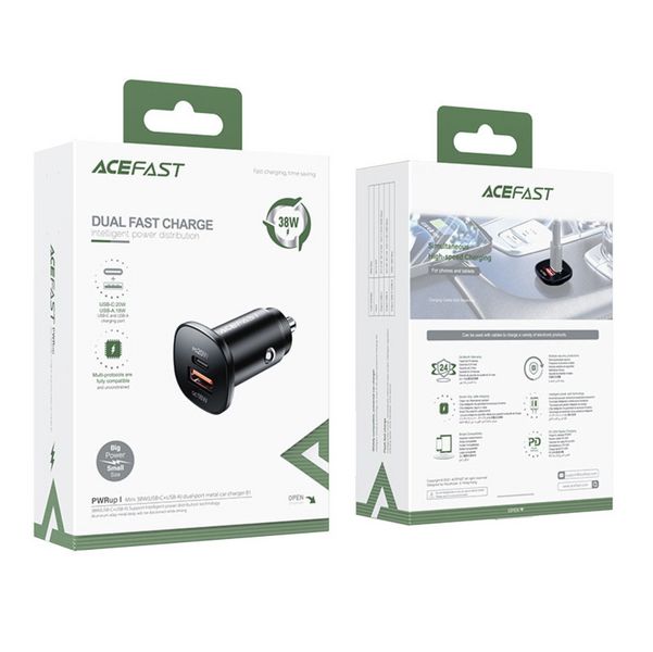 Автомобільний зарядний пристрій Acefast B1 Mini USB-C + USB-A Black 00137 фото