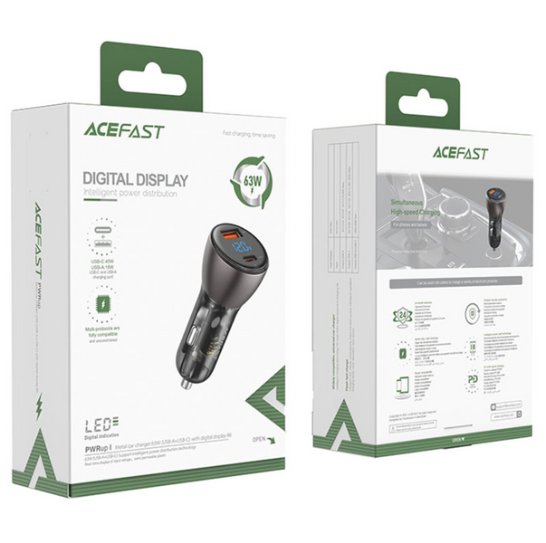 Автомобільний зарядний пристрій Acefast B6 Metal USB + USB-C with digital display 63W 00141 фото