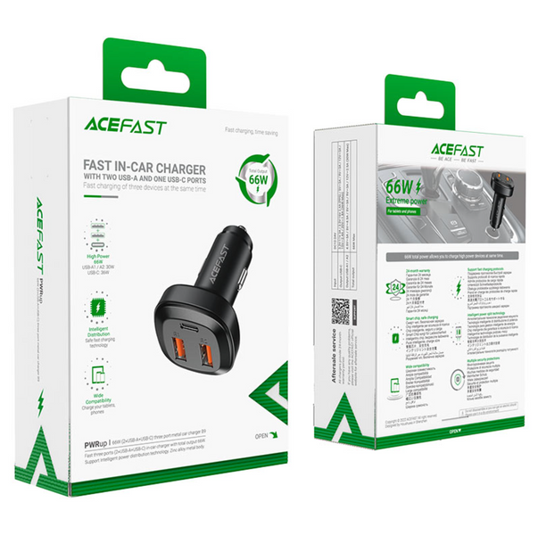 Автомобільний зарядний пристрій Acefast B9 USB-C + 2xUSB-A 66w 00143 фото