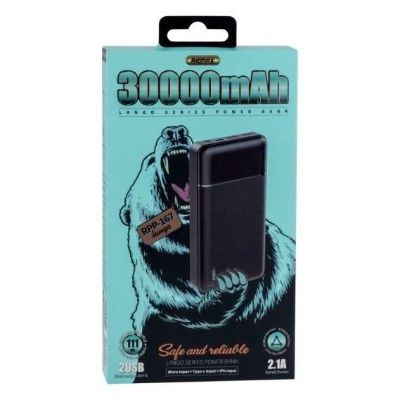 Remax Power Bank 30000 mAh Lango 2USB RPP167 Black 36409324326 фото