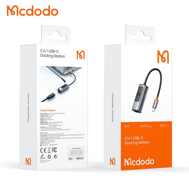 USB-хаб Перехідник McDodo (HU-1130) 2in1 USB-C to HDMI 8K/USB-C 100w 003344 фото