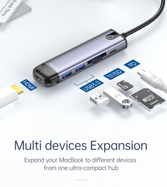 USB-хаб McDodo 6 портів HDMI SD/TF Card Slot HU-7740 0008896 фото