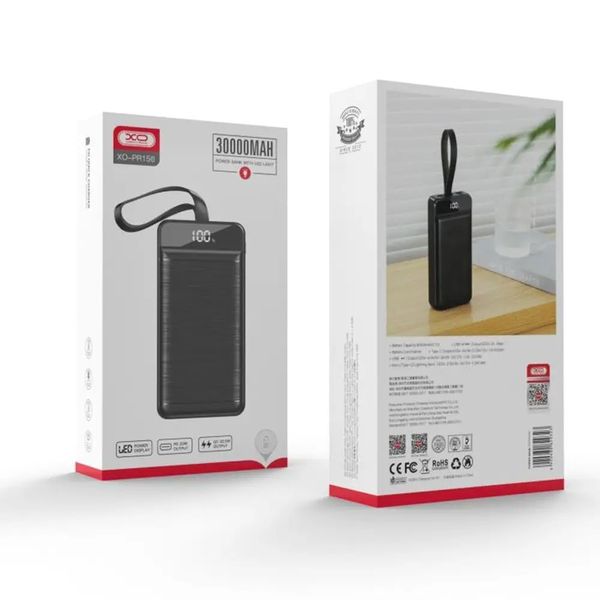 XO Power Bank 30000 mAh Large-capacity fast-charging with light PD20W QC22.5W PR156 Black 363773460 фото