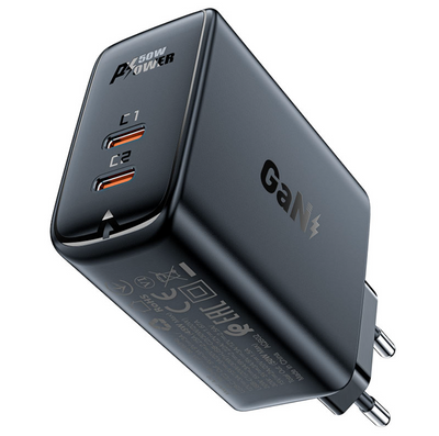 Мережевий зарядний пристрій Acefast GaN A29 Dual USB-C PD 50W (Black) 00217 фото