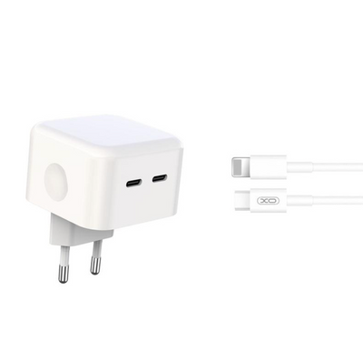 Мережевий зарядний пристрій XO (L102) 35W 2xUSB-C + Кабель USB-C to lightning (White) 00301 фото